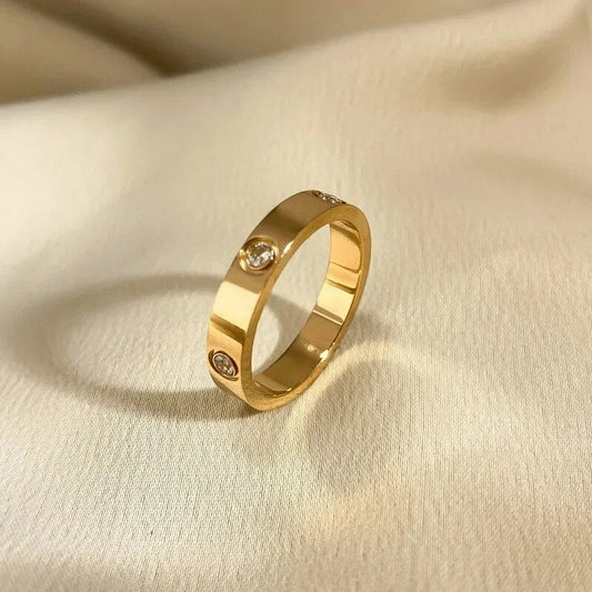 Bague en Cristal 18K Plaqué Or - Bague 18K Plaqué Or avec 3 Cristaux