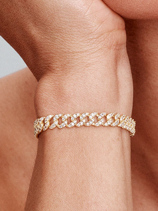 Soraya – Bracelet Chaîne Cubaine en Moissanite Or 18K
