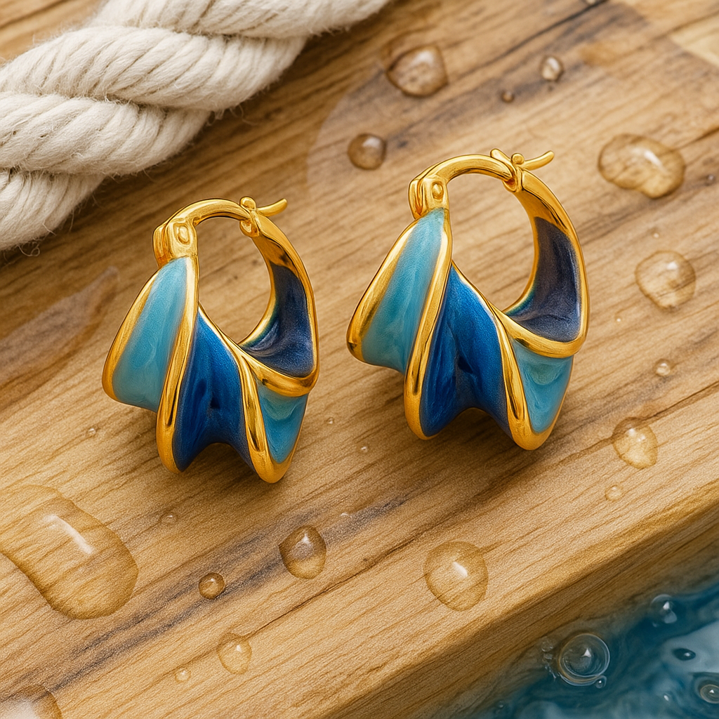 Marina – Boucles d'Oreilles Spirale Bleu Vintage