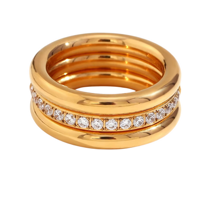 Camille – Set bracelet, bague et anneau plaqué or avec zircons