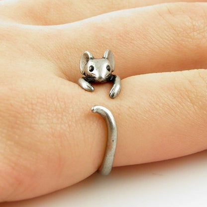 Souris élégante - Bague vintage en argent