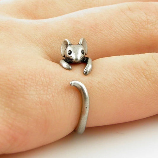 Souris élégante - Bague vintage en argent