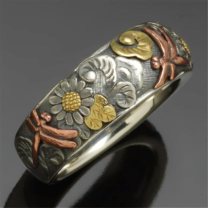 Annie – Bague Vintage Sculptée Fleur Libellule Tournesol