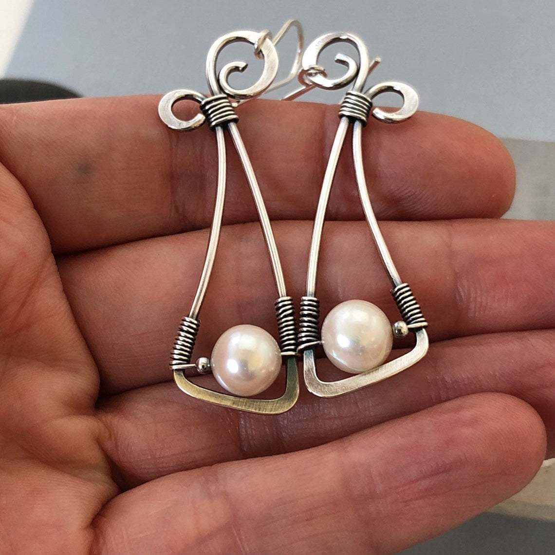 Isolde – Boucles d’Oreilles Vintage en Argent Sterling et Perles