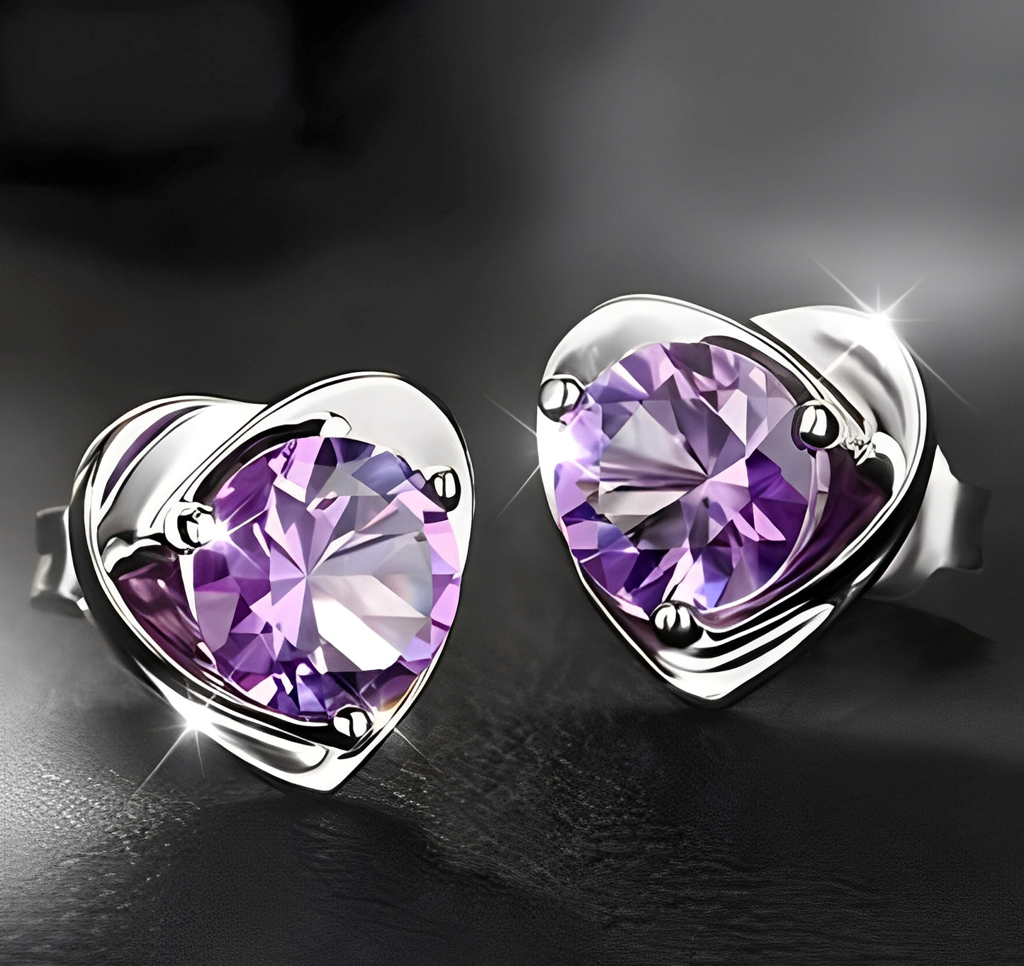 Nolwen – Boucles Cœur Améthyste & Argent