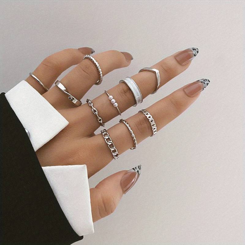 10 pièces bagues mode - Bagues tendance à assortir et mélanger