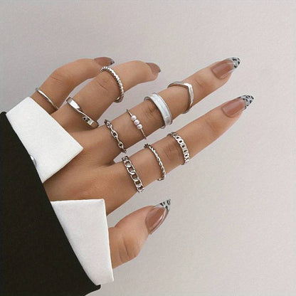 10 pièces bagues mode - Bagues tendance à assortir et mélanger