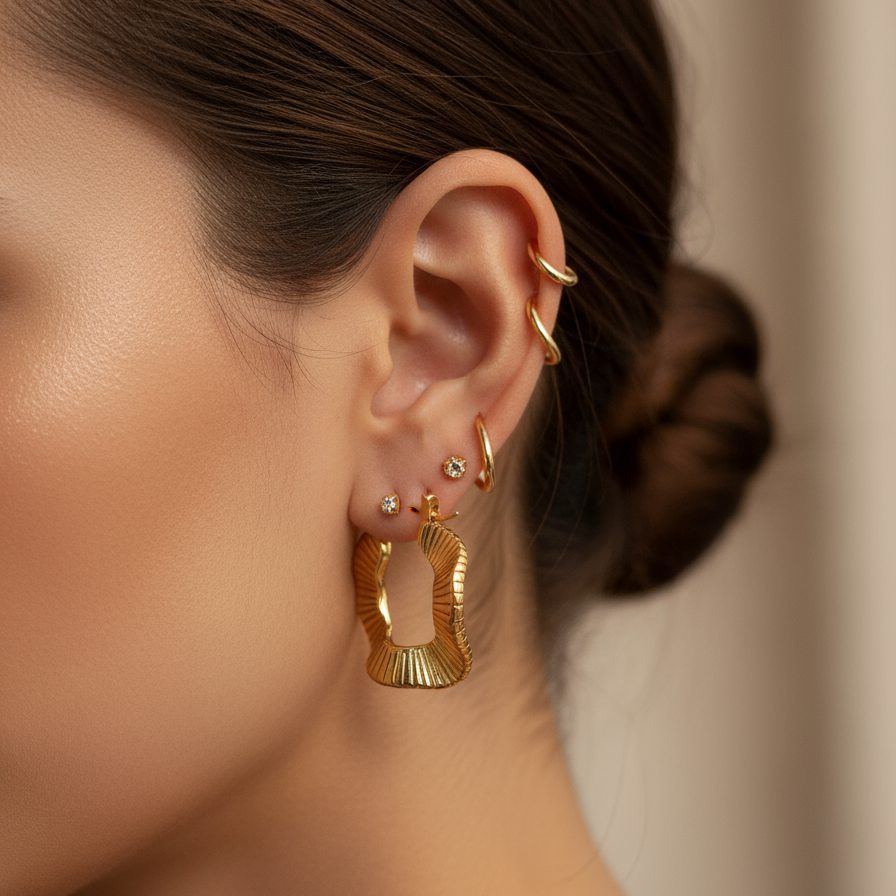 Alba – Boucles d’Oreilles Ondulées en Acier Titane