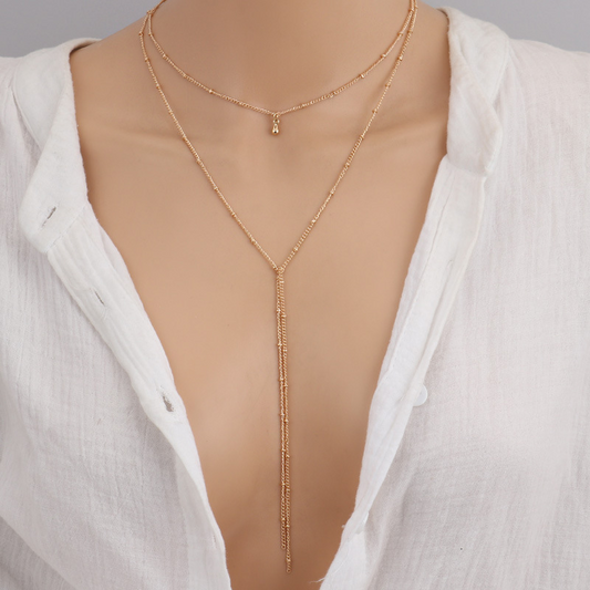 Collier rétro clavicule - Collier long en perles