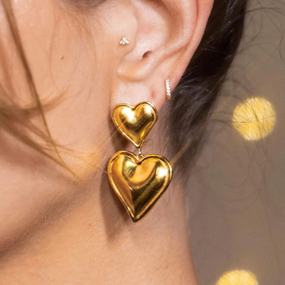 Boucles d'Oreilles Statement Double Cœur