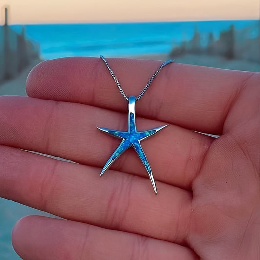 Estella – Collier Étoile de Mer en Argent avec Opale Bleue