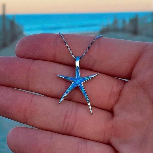 Starla – Collier en Argent avec Étoile de Mer et Opale Bleue