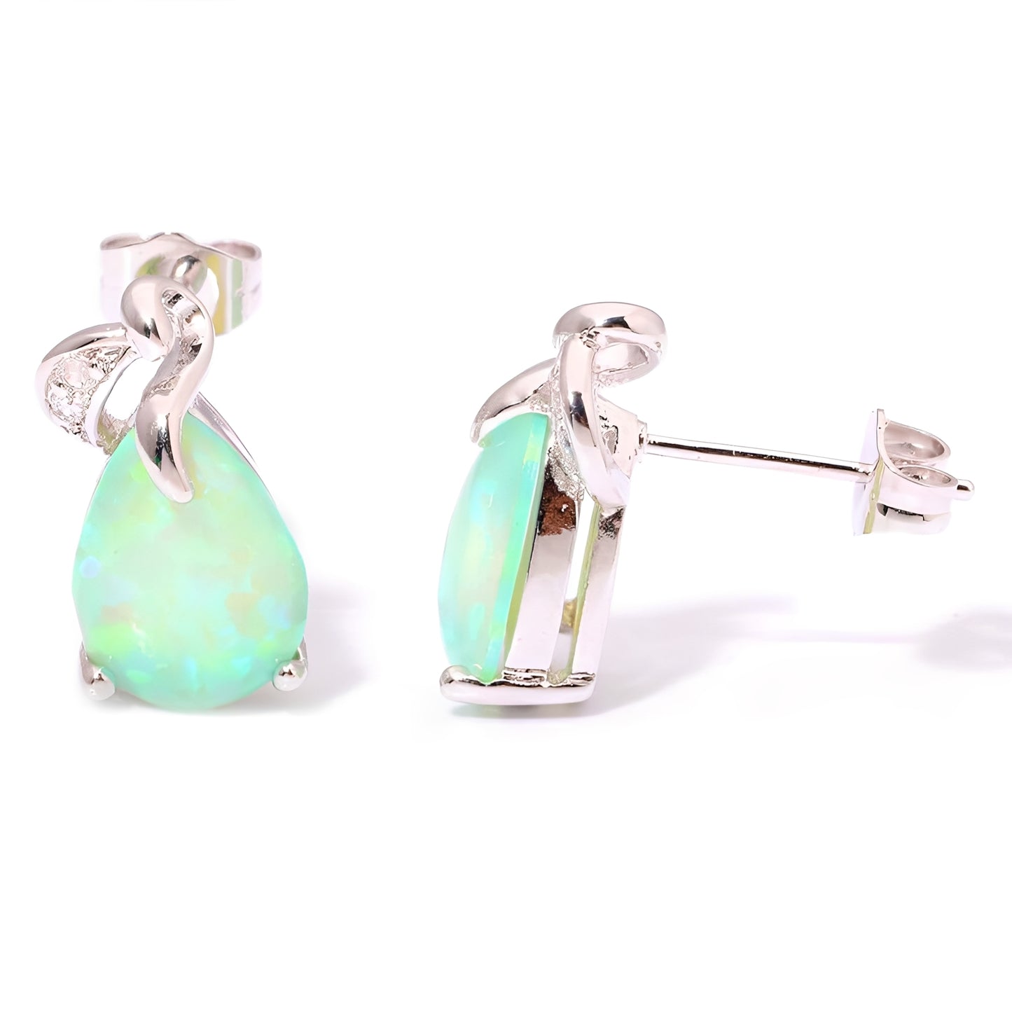 Isaline – Boucles Étincelantes Opale Verte & Argent