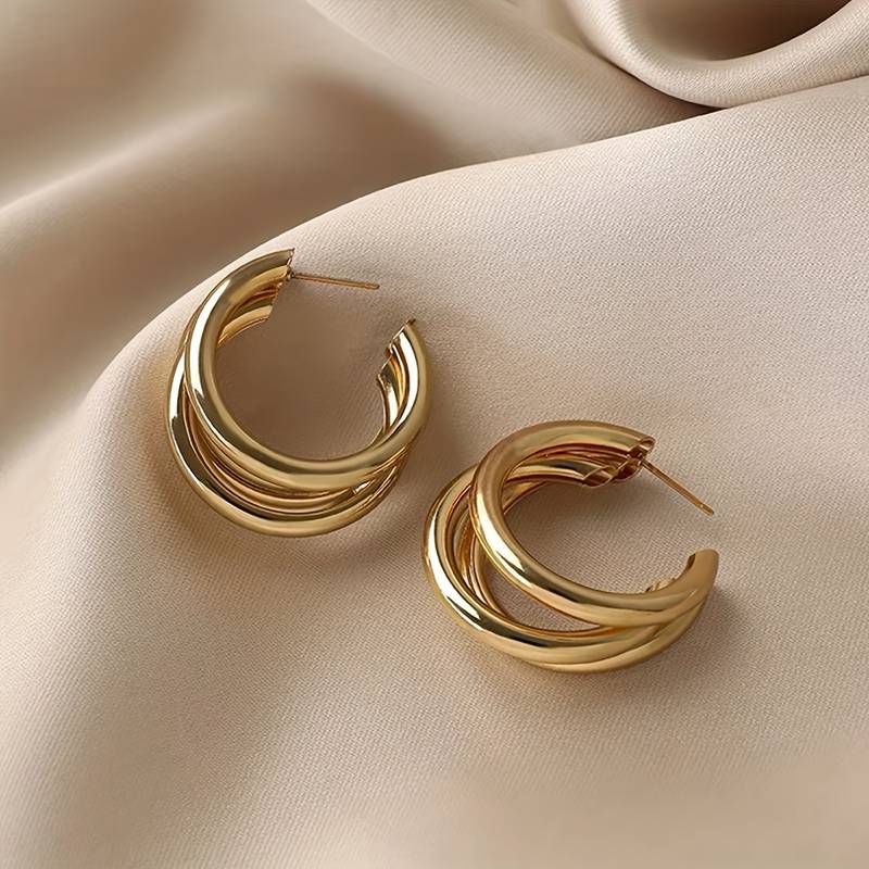 Boucles d'oreilles Triple Anneaux - 3 Anneaux en Or