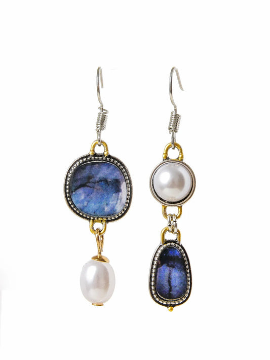 Maelis – Boucles d’Oreilles Vintage en Pierre Bleue et Perles