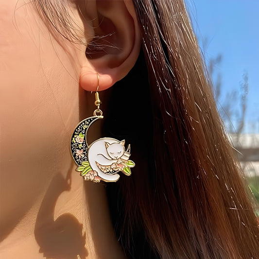 Rhian – Boucles d’Oreilles Chat sur la Lune