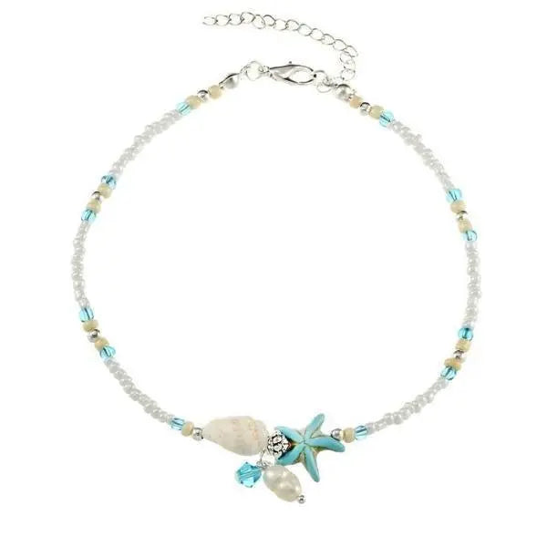 Mireva – Bracelet de Cheville Étoile & Coquillage avec Pierres Naturelles