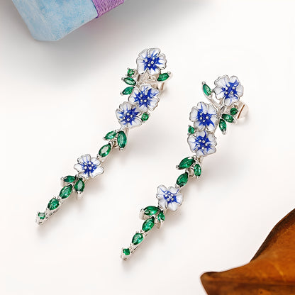Sophie – Boucles d'Oreilles Chaînes Fleurs Bleues