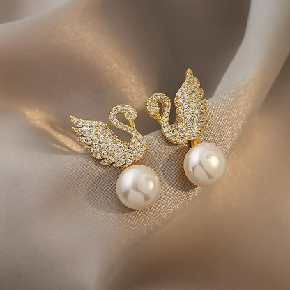 Boucles d'oreilles en forme de cygne avec perles - Élégance naturelle