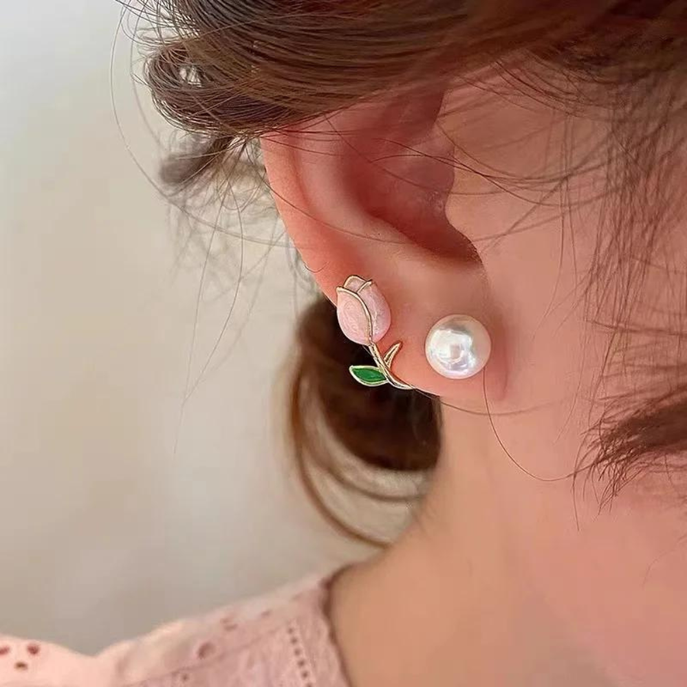 Boucles d'oreilles Perles Tulipes - Boucles d'oreilles perles de fleurs violettes