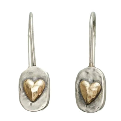 Boucles d'oreilles avec pendentif cœur doré en argent vintage