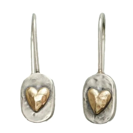Boucles d'oreilles avec pendentif cœur doré en argent vintage