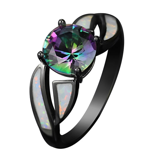 Mirella – Bague Arc-en-Ciel en Opale et Topaze