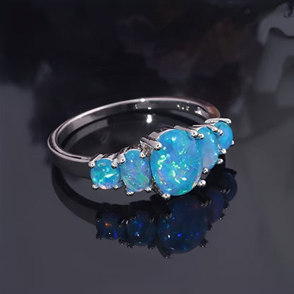 Merly – Bague Opale de Feu Bleue en Argent