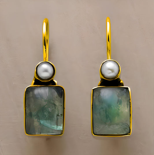 Hera – Boucles d'Oreilles Vintage en Pierre Verte et Perles