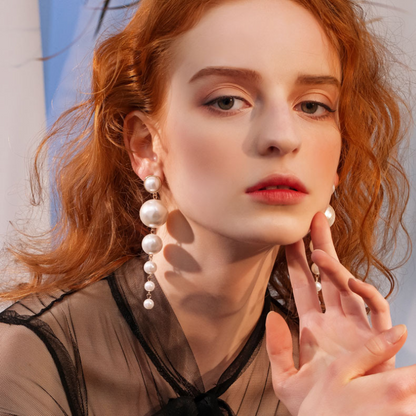 Boucles d'oreilles en perles en cascade - Boucles d'oreilles longues en perles