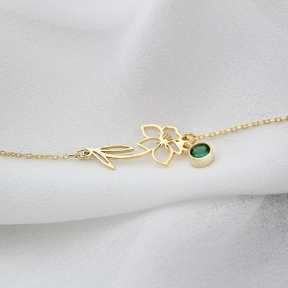 Bracelet Fleurs d'Anniversaire - Bracelet avec Pierre de Naissance et Fleur