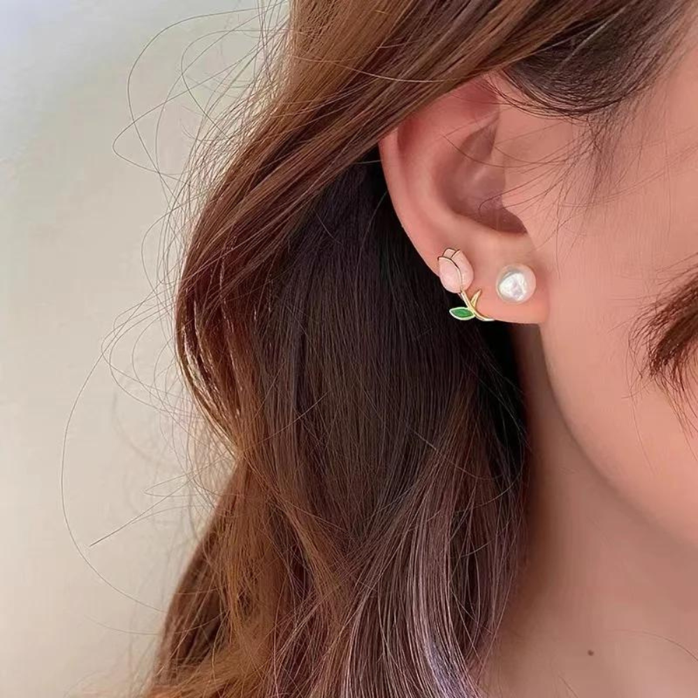 Boucles d'oreilles Perles Tulipes - Boucles d'oreilles perles de fleurs violettes