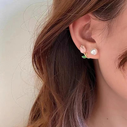 Boucles d'oreilles Perles Tulipes - Boucles d'oreilles perles de fleurs violettes