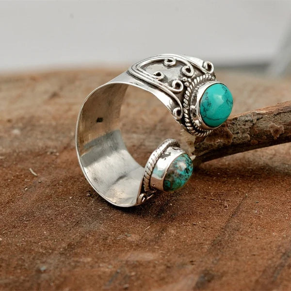 Yara – Bague Ajustable avec Double Turquoise