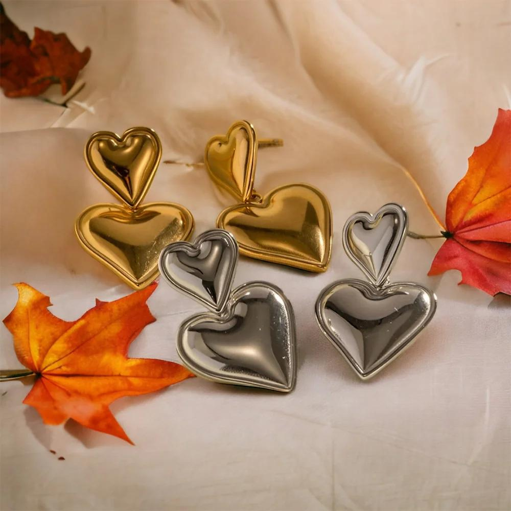 Boucles d'Oreilles Statement Double Cœur