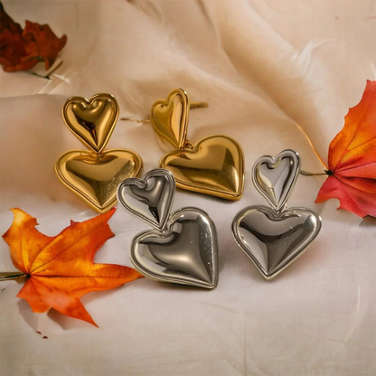 Boucles d'Oreilles Statement Double Cœur