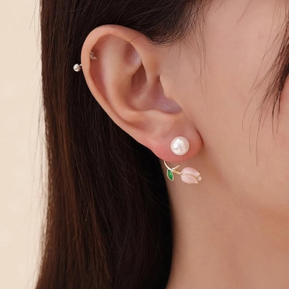 Boucles d'oreilles Perles Tulipes - Boucles d'oreilles perles de fleurs violettes