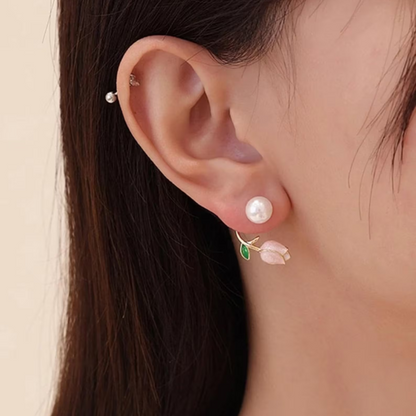 Boucles d'oreilles Perles Tulipes - Boucles d'oreilles perles de fleurs violettes