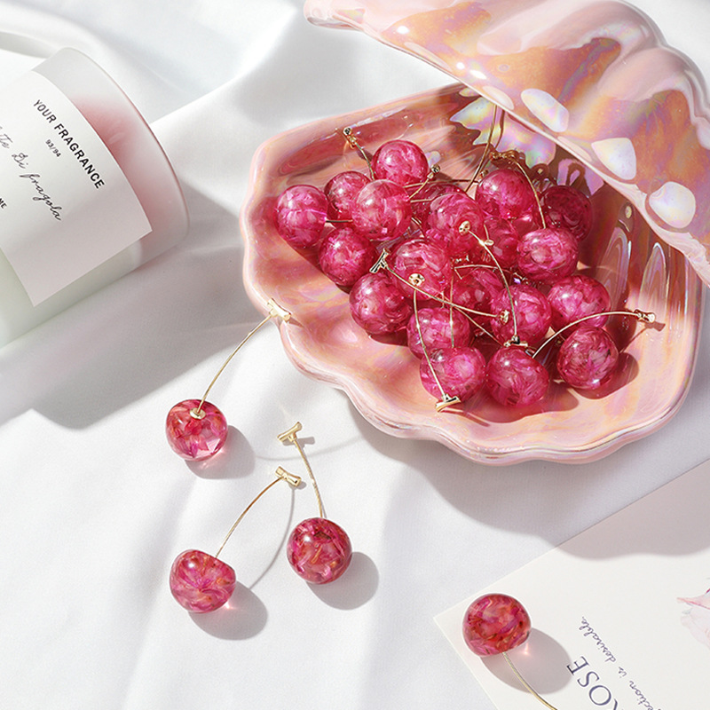 Cerise séchée - Boucles d'oreilles longues en forme de cerises