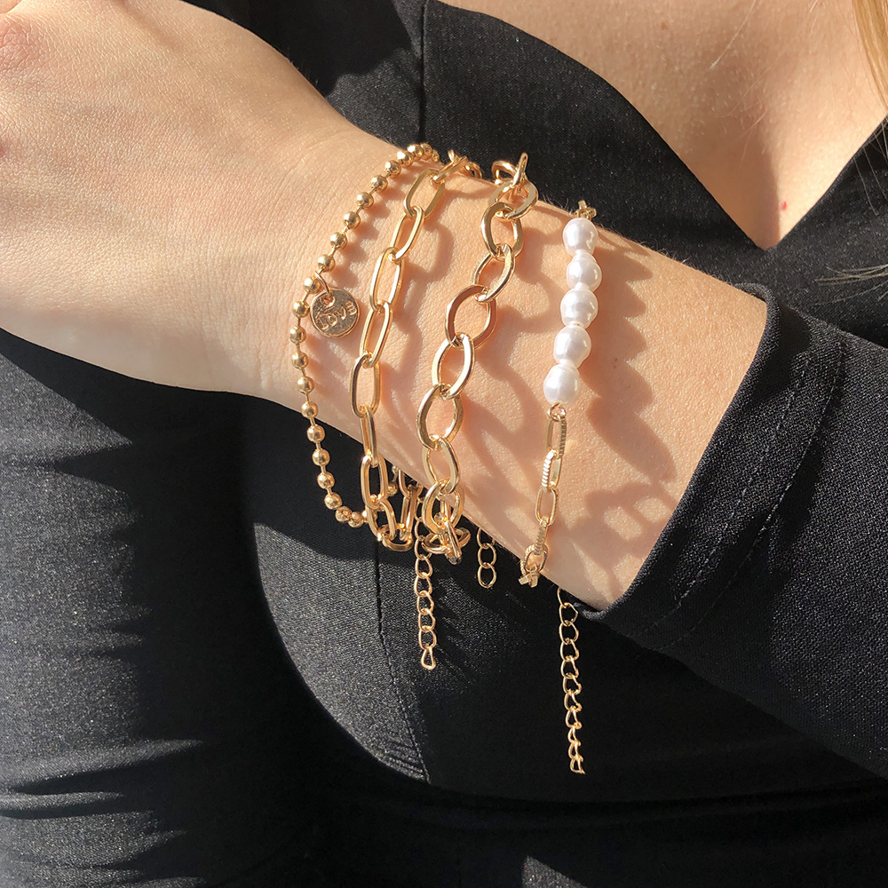 Bracelet perlé doré 3 pièces - grand ensemble de chaînes