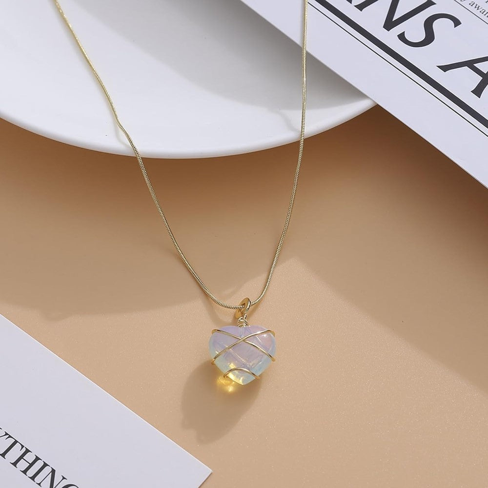 Collier en pierre précieuse en forme de cœur - Collier cœur de princesse