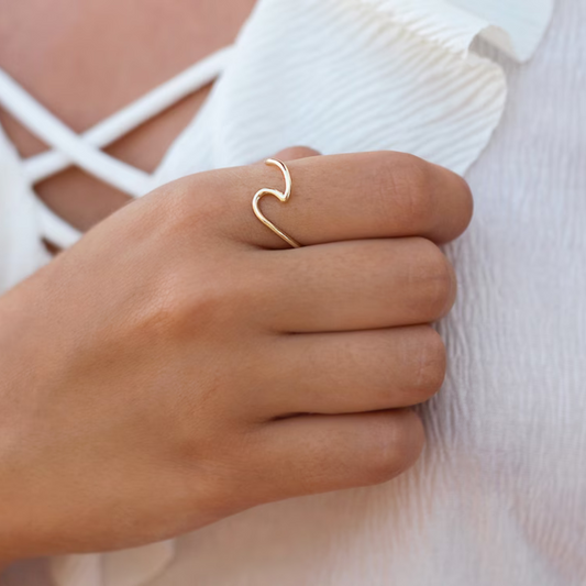 Bague Vague Marine Minimaliste - Bague en Argent en Forme de Vague