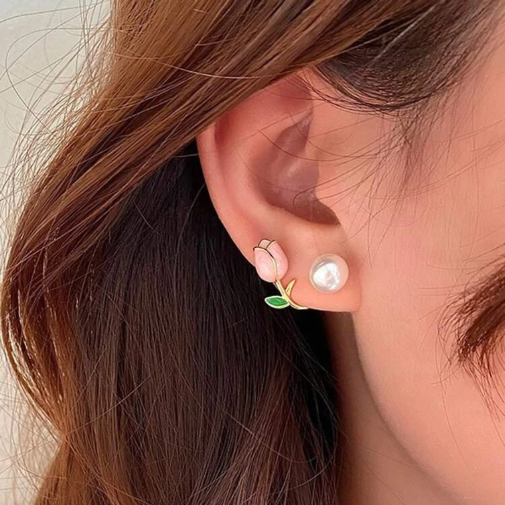 Boucles d'oreilles Perles Tulipes - Boucles d'oreilles perles de fleurs violettes