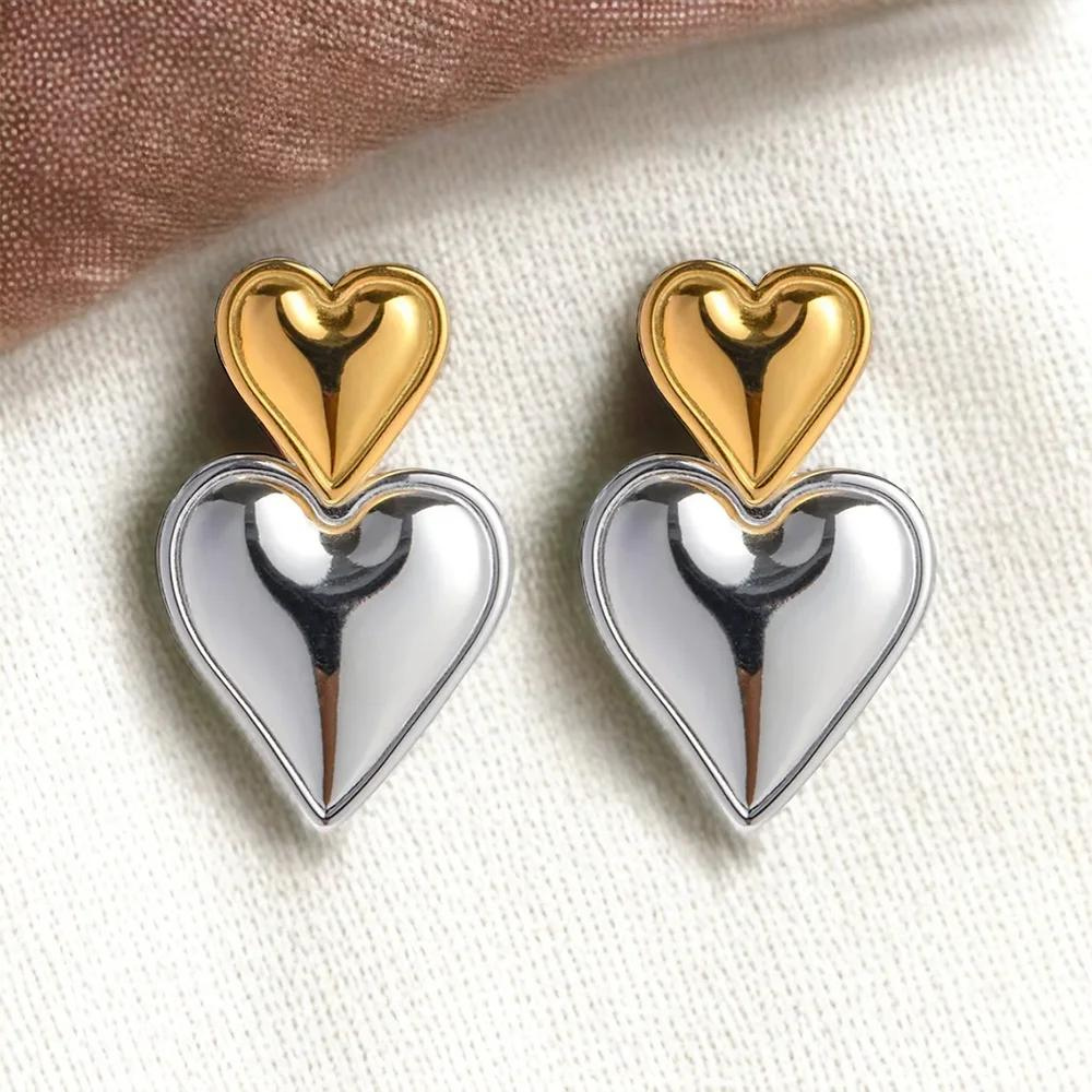 Boucles d'Oreilles Statement Double Cœur