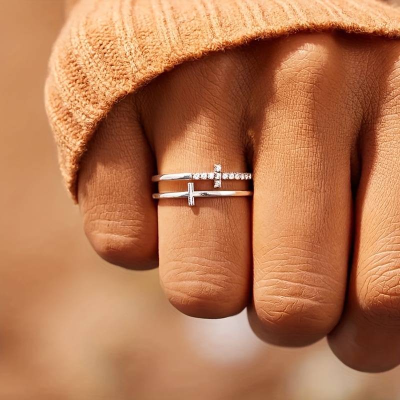 Bague croisée délicate - Double barre