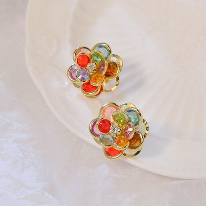 Narella – Boucles d’Oreilles Fleur Artisanale en Cristaux Colorés