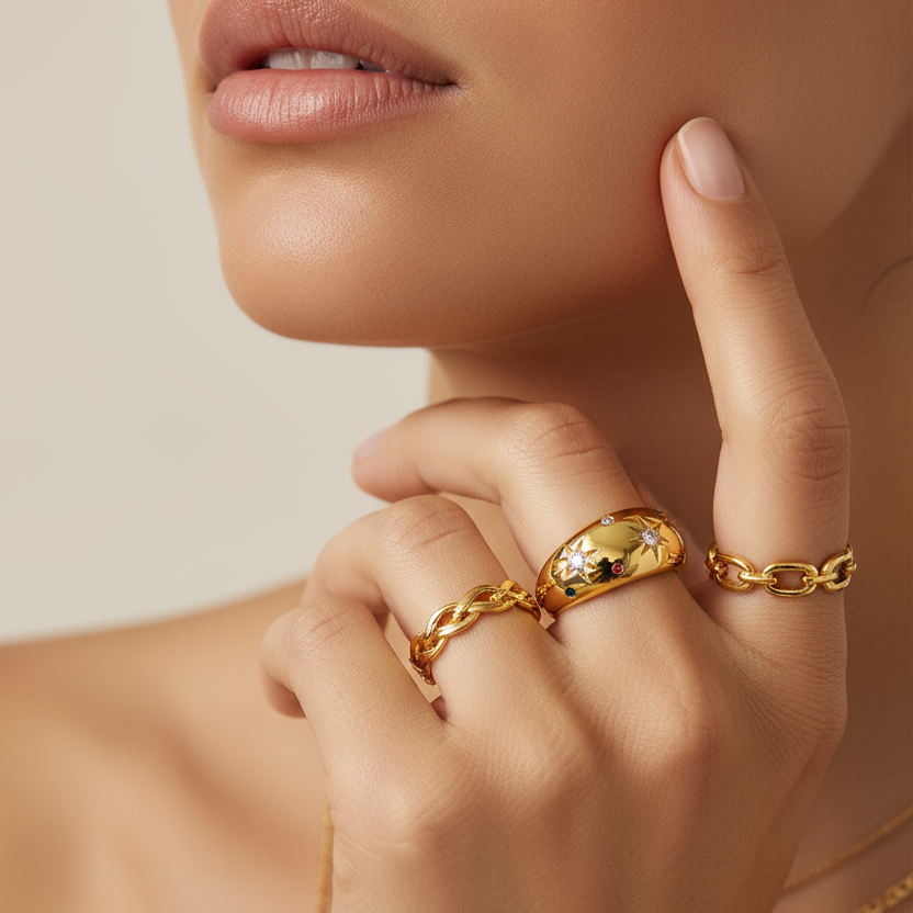 Lanie – Bague Double Anneau Étoile Scintillante