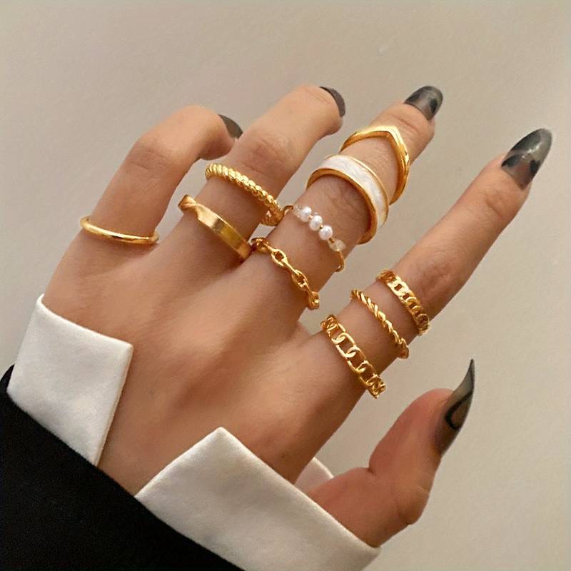 10 pièces bagues mode - Bagues tendance à assortir et mélanger