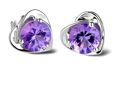 Nolwen – Boucles Cœur Améthyste & Argent