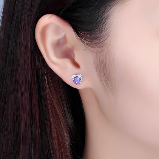Nolwen – Boucles Cœur Améthyste & Argent